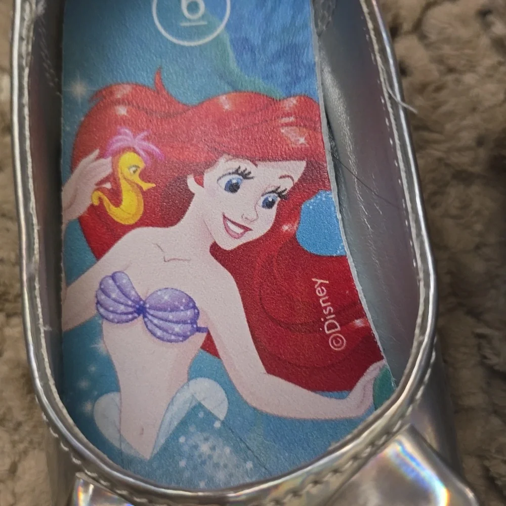 New Disney Ariel Toddler Size 6 Silver Glitter Adjustable Strap Party Shoes‎